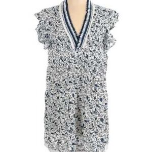 Japna Blue and White Swim Coverup with Ruffled Sleeves